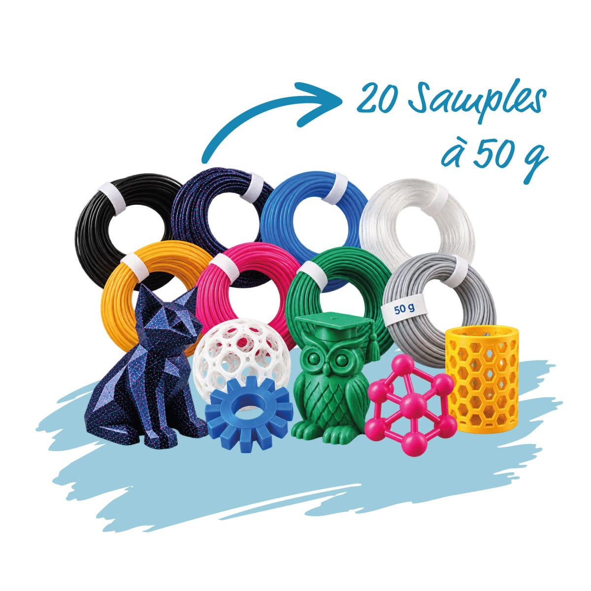 Filamentworld – PLA Filament – Schulpaket Entdecker – 20 Samples – 1.75 mm